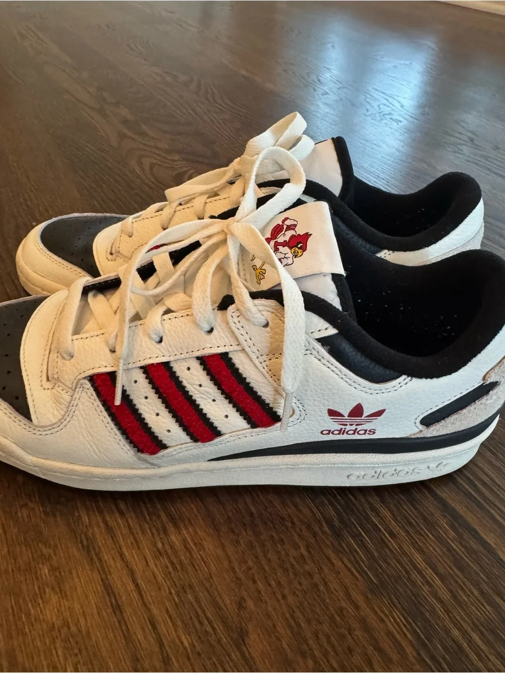 adidas White Sneakers with Black Toe and Red Stripes